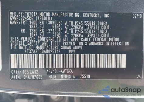 2010 Toyota Venza z USA, uszkodzony, nr VIN 4T3ZA3BB0AU025417
